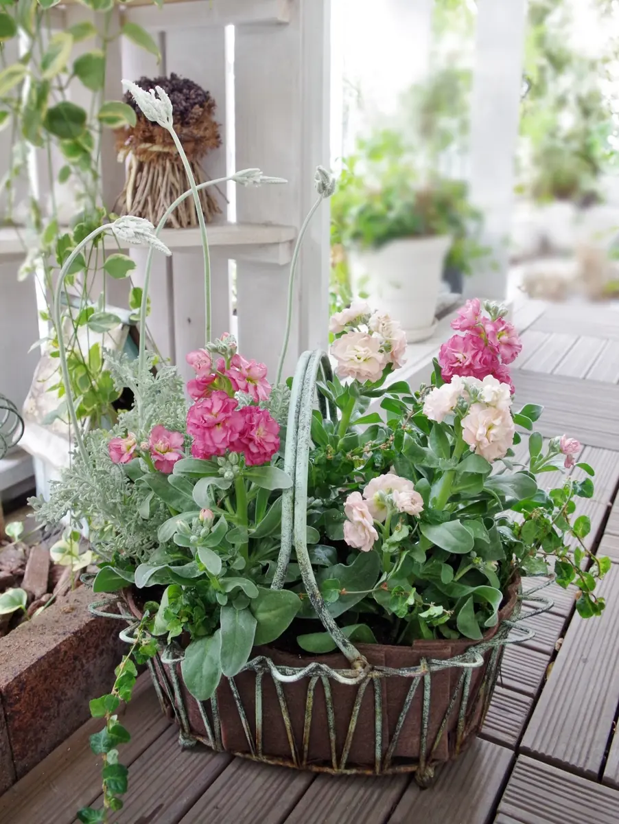 アルバルーチェとヒヤシンスの寄せ植え 寄せ植え＞八重咲きストック・ビンテ「寄せ植え」のアルバム