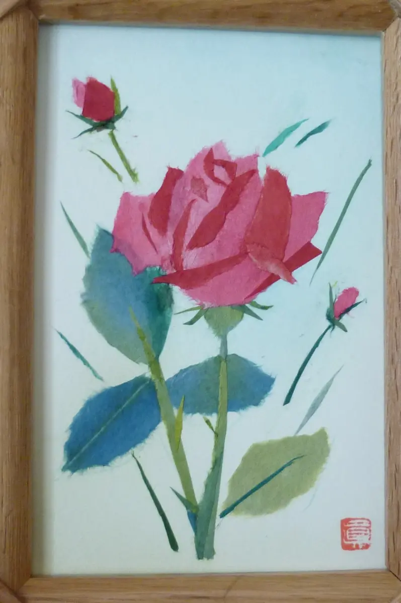 バラ（赤）「My画廊～ちぎり絵・押し絵」のアルバム-みんなの