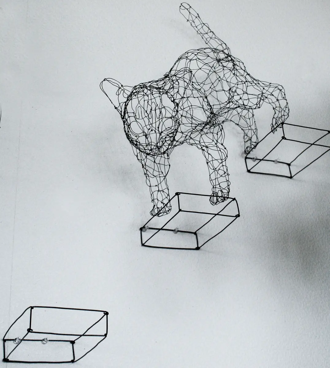 goro「窓辺の猫さん」「花畑の中から‥」ワイヤークラフト オーダー、受注制作品】ワイヤークラフト ワイヤーアート ねこ