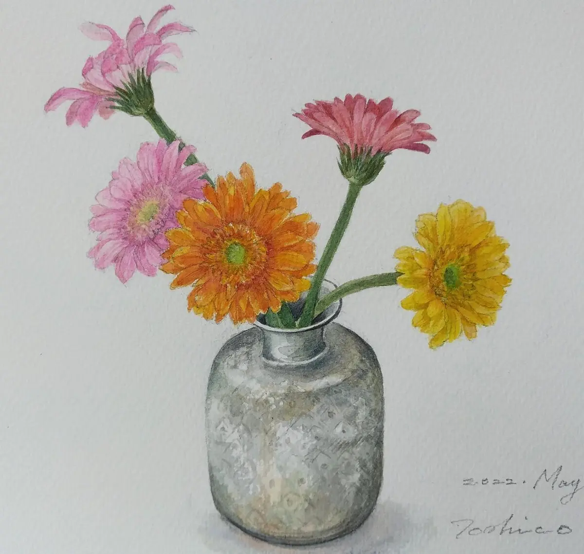 🌱ガーベラをエキゾチックな花瓶に 挿「図画工作の時間」の