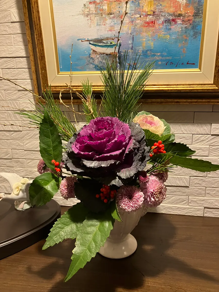 お正月アレンジ葉牡丹松センリョウ「フラワーアレンジ」の