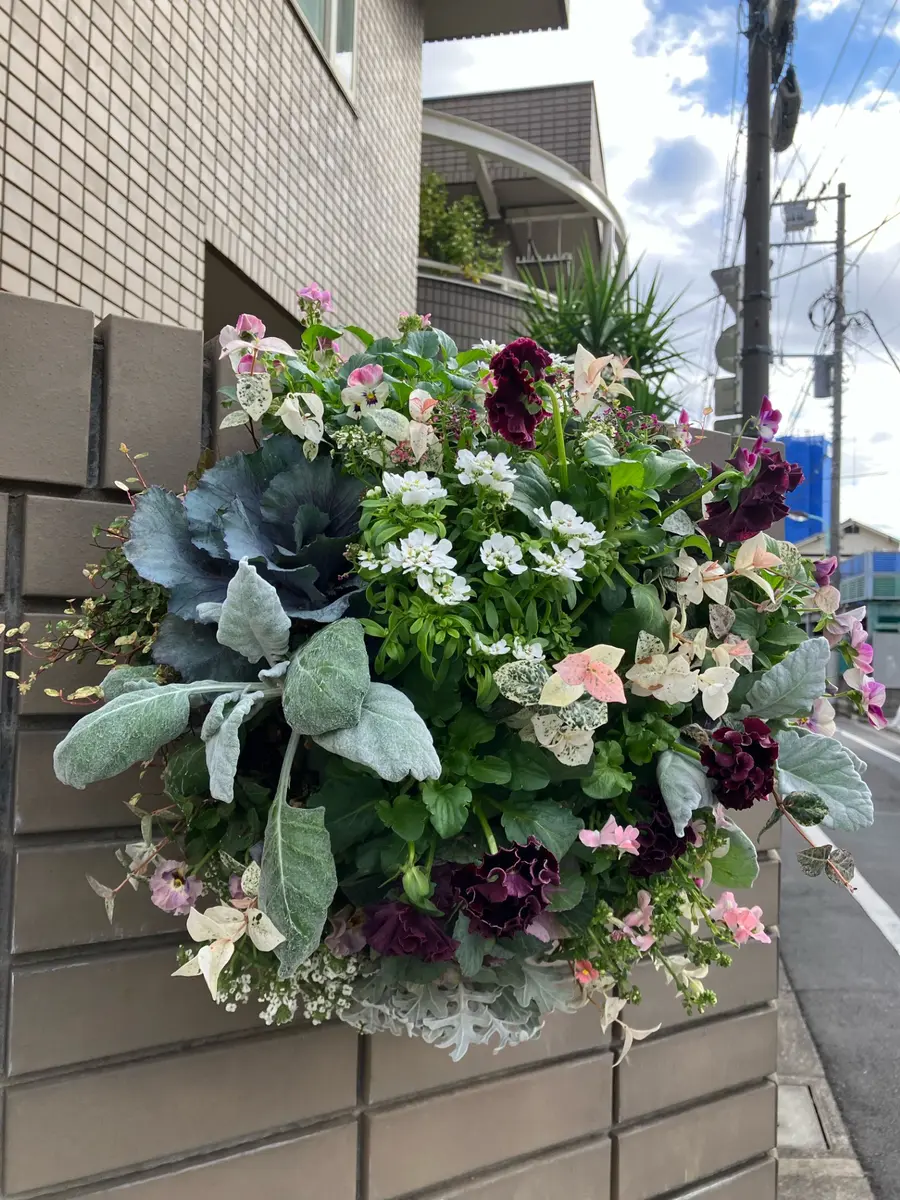 寄せ植え ぎこち 花 大人シックなハート型リース寄せ植え