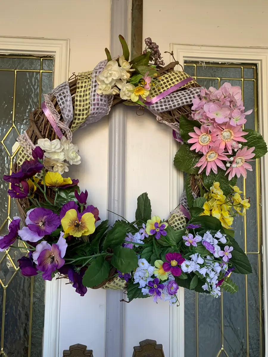 100】フラワーリースイースターリース玄関リース造花リース