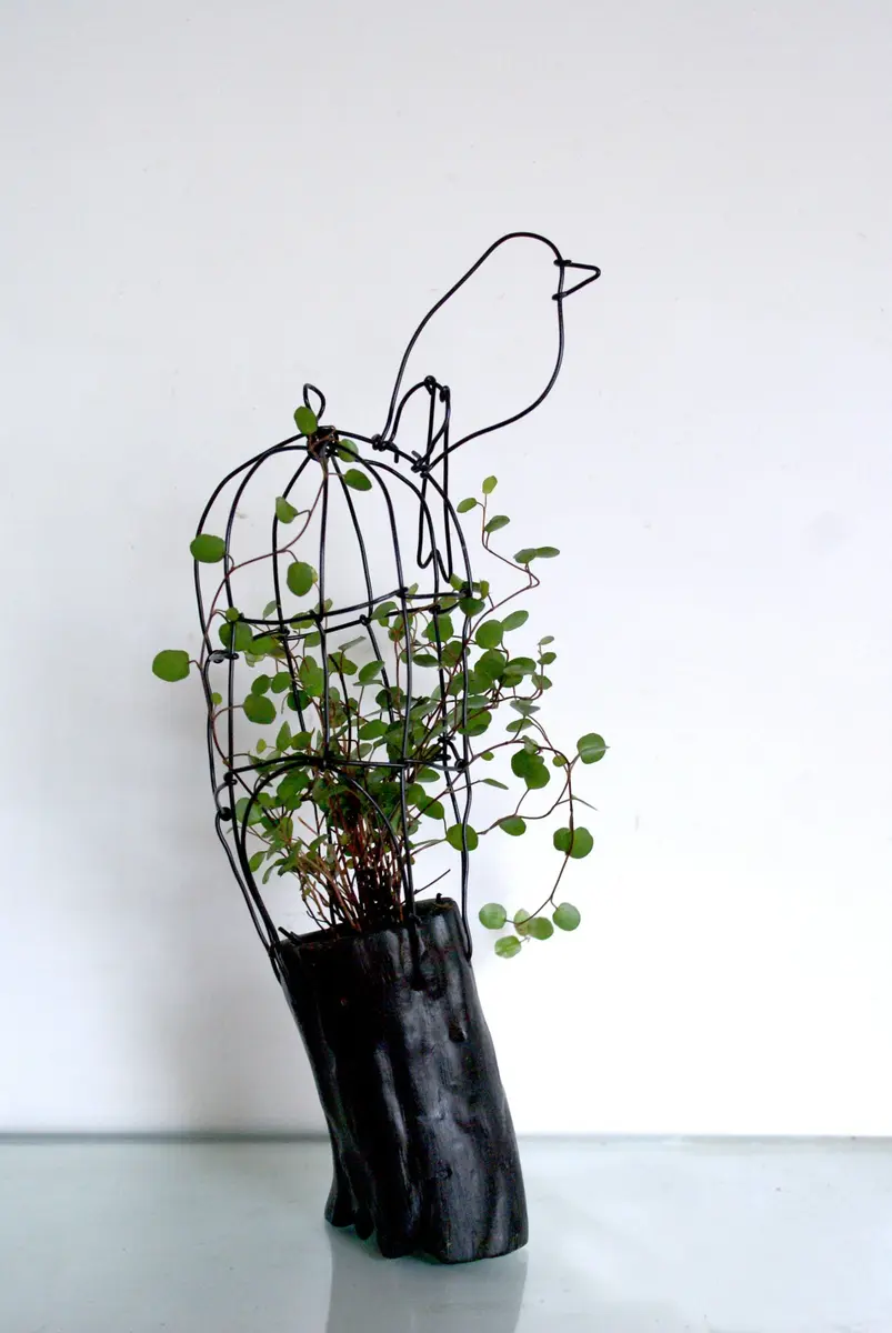 小鳥（山ぶどう） ワイヤークラフト 蔓植物 半立体 蔓の実