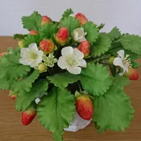 パンフラワーの絵画 いちご🍓とお花「パンフラワー母のアート作品」のアルバム
