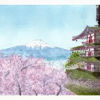 雪の中の五重塔 水彩画 富士山と桜と五重塔 水彩画「水彩画 色えんぴつ」のアルバム-みんなの